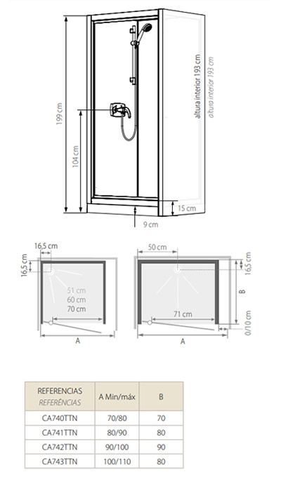 CABINAS DE DUCHA KINEPRIME GLASS EMPOTRABLE - MEDIDAS