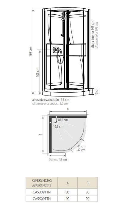 CABINA DUCHA 80 90 KINEPRIME - MEDIDAS
